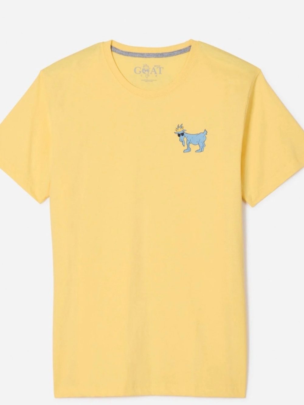 GOAT Yellow Short-Sleeve Tee with Small Blue Goat Graphic